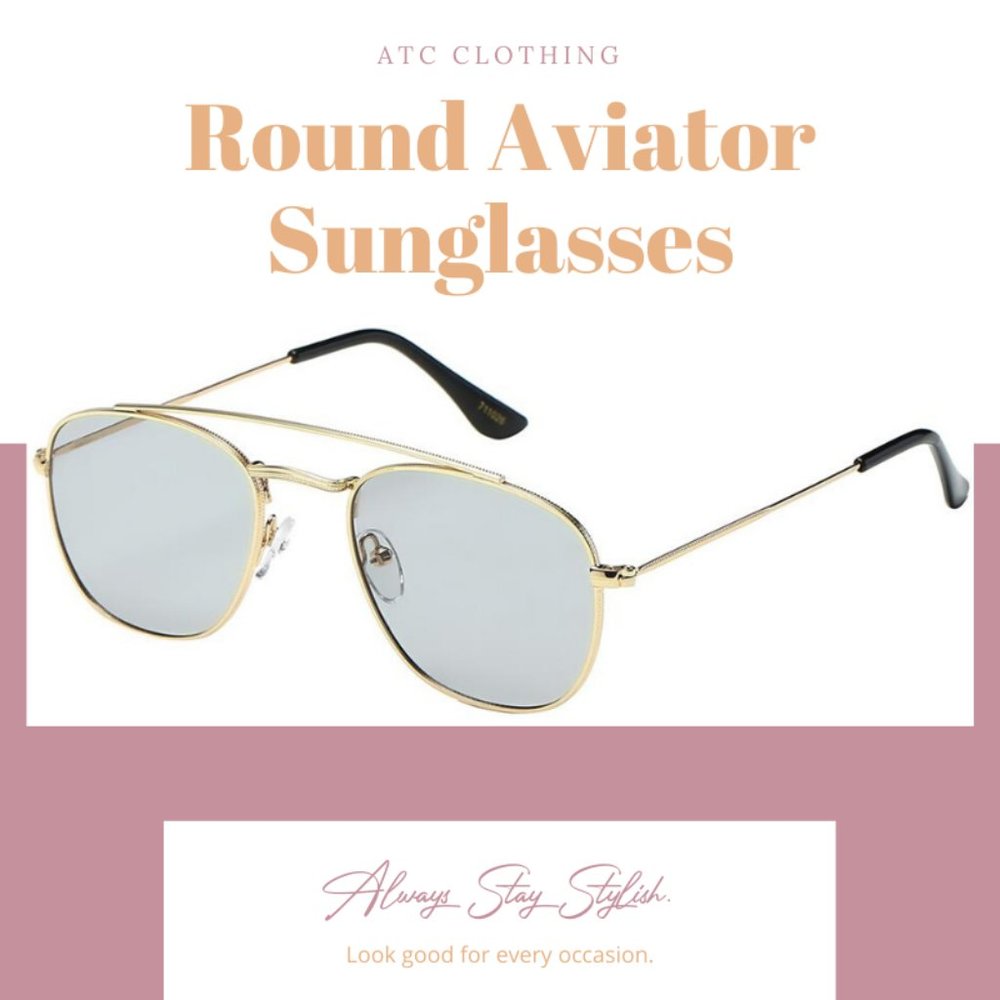 Round Aviator Sunglasses Gold Frame Gray lens